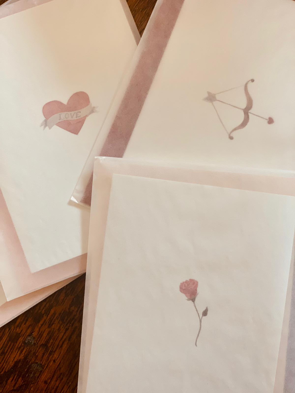 Pack of 5 Valentine's Rose Cards